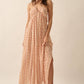 Floral-Stripe Tie-Back Maxi Halter Dress