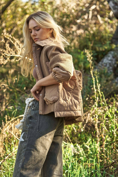 Ribbed Sweater Jacket with Quilted Detail