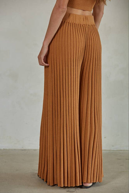 Knit Acrylic Sweater Ribbed Flare Pants