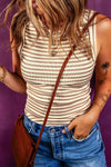 Stripe Exposed Seam Trim Round Neck Sleeveless Top