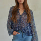 Floral Print Long Sleeve Ruffle Button Down Top