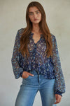 Floral Print Long Sleeve Ruffle Button Down Top