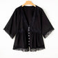 Plus Size Lace Splicing Button V Neck Short Sleeve Top