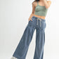 Cotton Blend Mineral Wash Wide-Leg Pants