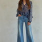 Floral Print Long Sleeve Ruffle Button Down Top