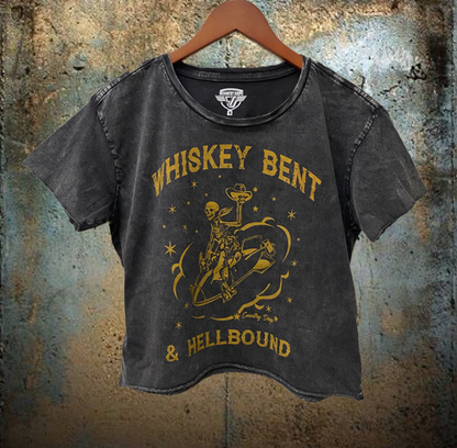 Whiskey Bent hellbound regular Cropped Acid wash T-shirt