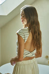 Stripe Jersey Round Neck Sleeveless Open Back Tank
