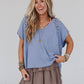 Camden Lace V Neck Top - Denim