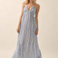 Floral-Stripe Tie-Back Maxi Halter Dress
