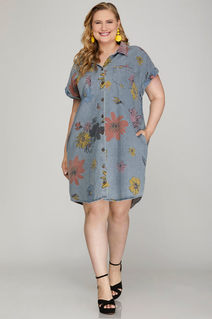 Printed Denim Shirt Dress