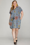 Printed Denim Shirt Dress
