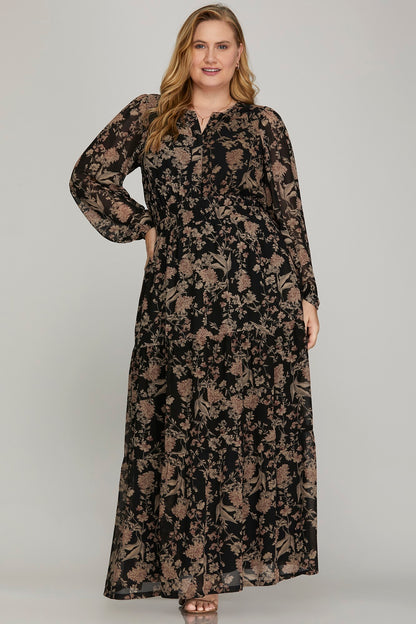 Woven Print Tiered Maxi Dress