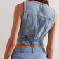 Trendy Buttoned Adjustable Denim Vest