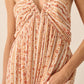 Floral-Stripe Tie-Back Maxi Halter Dress