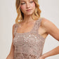 SHEER CROCHET SLEEVELESS SQAURE NECK TOP