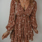 Boho Floral Ruffled Puff Sleeve V Neck Mini Dres