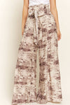 FRONT TIE SMOCKED HIGH WAIST TIE DYE PRINTED PALAZZO PANTS