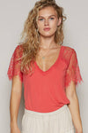 1/2 lace sleeve v-neck tee
