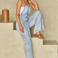 Exposed Seam Wide Leg Denim Romper