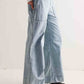 Ladies Elastic Waist Pocket Wide Leg Denim Pants