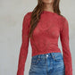 Knit Seamless Jacquard Mock Neck Long Sleeve Top
