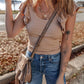 Ribbed Knit Ruffled Shoulder Slim Fit Tank Top