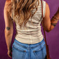 Stripe Exposed Seam Trim Round Neck Sleeveless Top