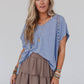 Camden Lace V Neck Top - Denim