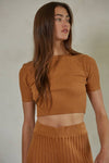Knit Acrylic Sweater Ribbed Short Sleeve Crop Top