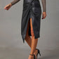 Split mid-length sexy hottie hip leather skirt
