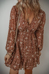 Boho Floral Ruffled Puff Sleeve V Neck Mini Dres