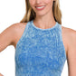 High-neck Racerback Premium Washed Crop Tank