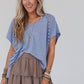 Camden Lace V Neck Top - Denim