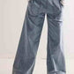 Ladies Elastic Waist Pocket Wide Leg Denim Pants