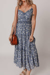 Blue Floral Spaghetti Strap Midi Dress