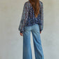 Floral Print Long Sleeve Ruffle Button Down Top