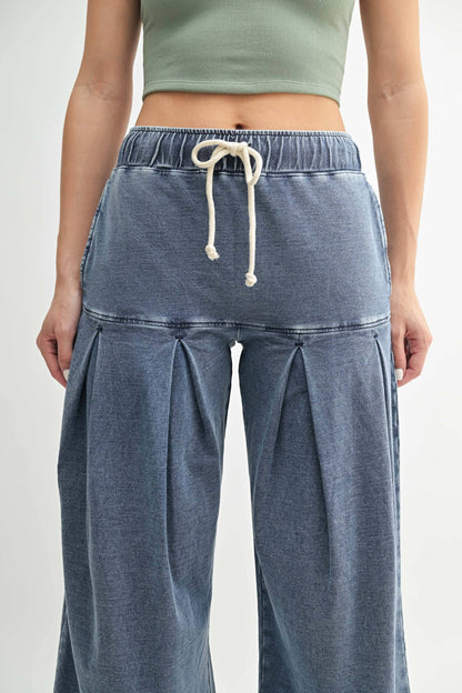 Cotton Blend Mineral Wash Wide-Leg Pants