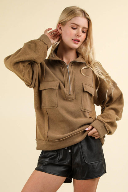 Contrast Henley Sweatshirt