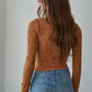 Knit Seamless Jacquard Mock Neck Long Sleeve Top