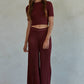 Knit Acrylic Sweater Ribbed Flare Pants