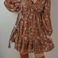 Boho Floral Ruffled Puff Sleeve V Neck Mini Dres