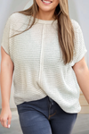 Waffle Exposed Seam Detail Plus Size Short Sleeve Top