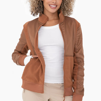 Textured Fleece Hybrid Zip Up Jacket
