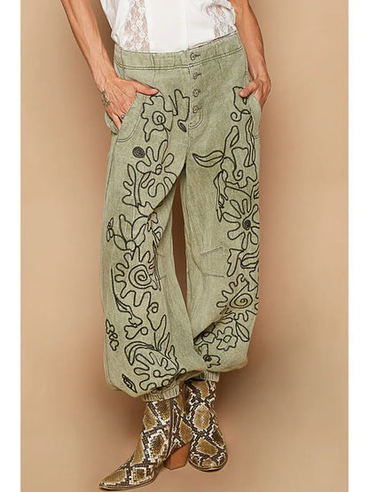 Embroidered Detail Designer Pants