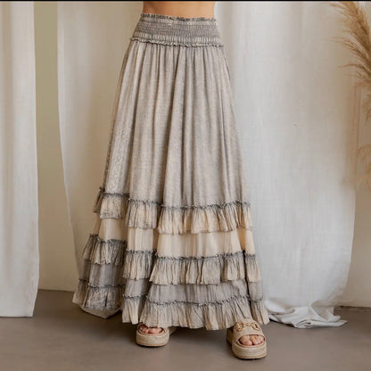 Grey Ruffled Tiered Skirt