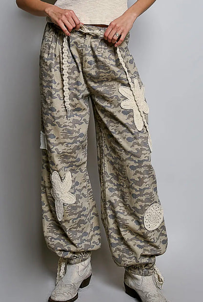 Grey Camo Floral Patch Pant