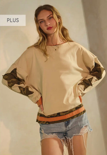 Colorblock Camo Top Curvy