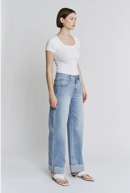 Raw Hem Cuffed Barrel Jean