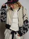 Black and White Textured Crop Jacket
