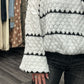 white And Black Striped Balloon Sleeve Sweater